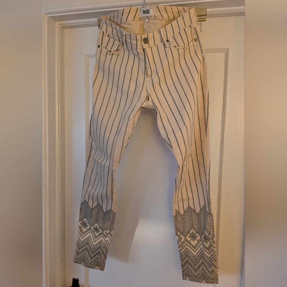 PAIGE Beige and Black Striped Denim